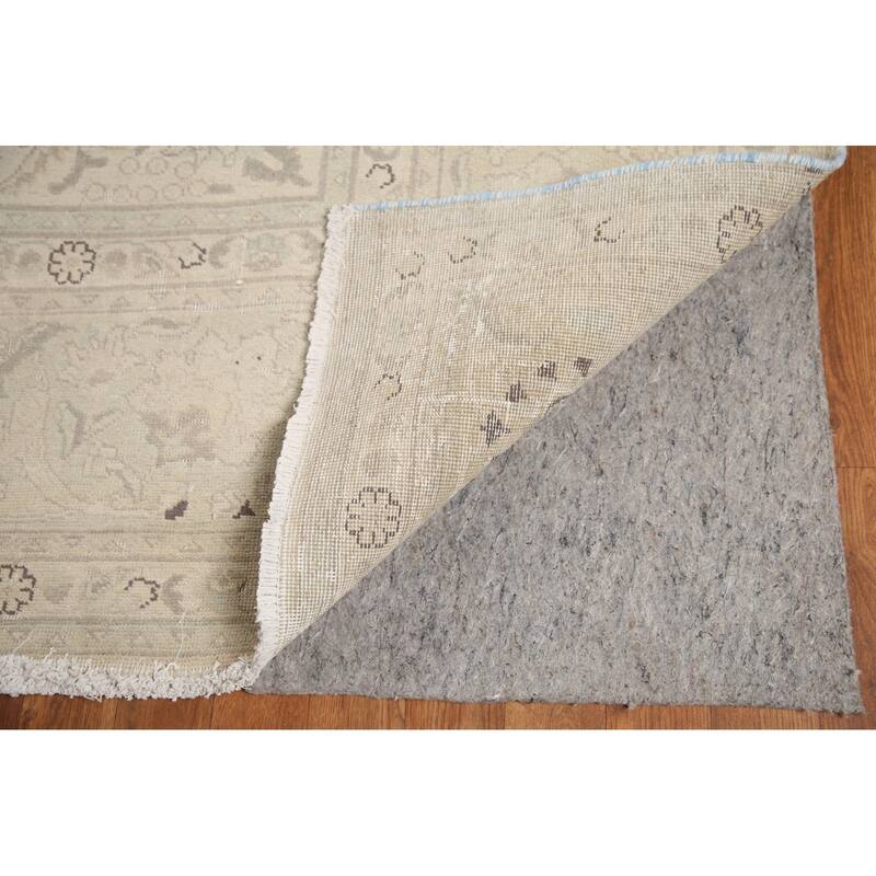 Hand Knotted Oriental 100% Wool Carpet Traditional Floral Beige & Ivories Tabriz Area Rug - 12' 8'' X 9' 9''