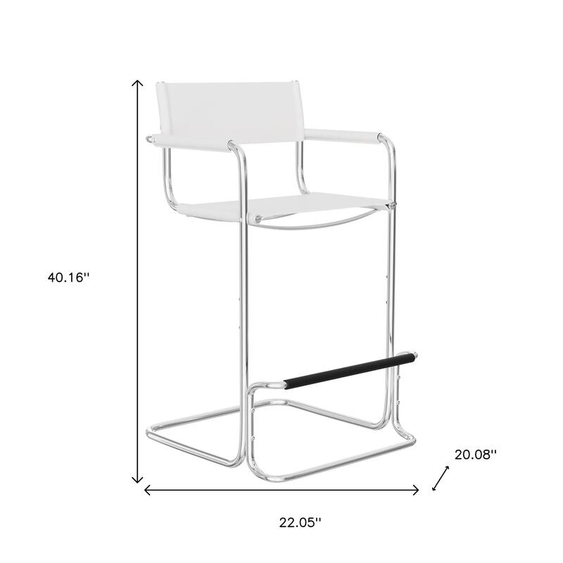 HomeRoots 30" White and Silver Leather and Steel Bar Height Bar Chair