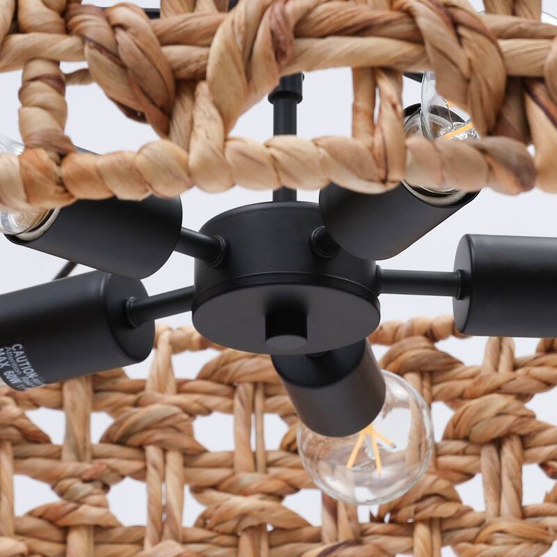 5-Light Rattan Drum Chandelier Coastal Island Pendant Light for Dining Room - 26" W x 9.8" H