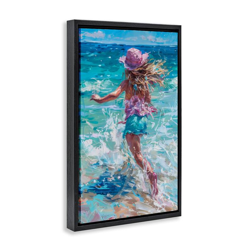 Stupell Summer Beach Fun Girl Framed Floater Canvas Wall Art Design By LSR Design Studio