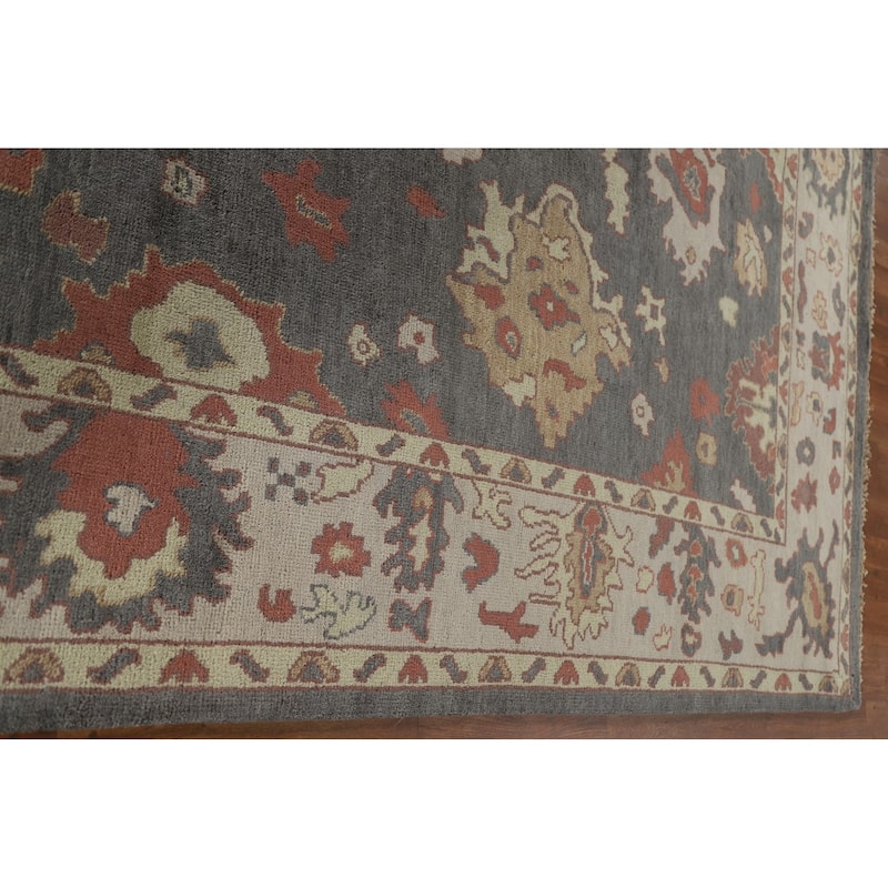 Gray Floral Oushak Oriental Area Rug Handmade Wool Carpet - 9'2"x 11'9"