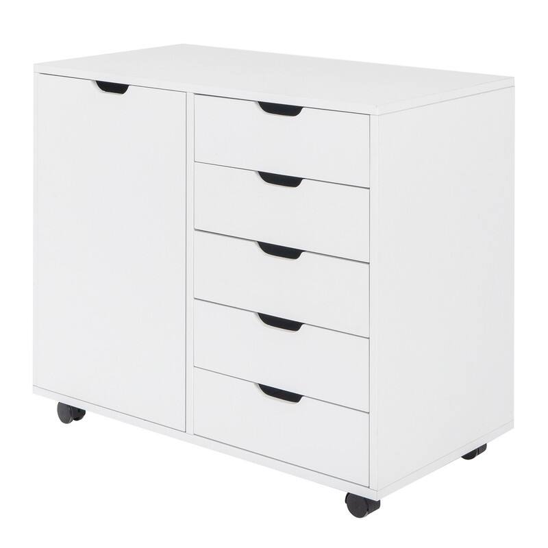 Single Door Five Drawers MDF With PVC Wooden Filing Cabinet White