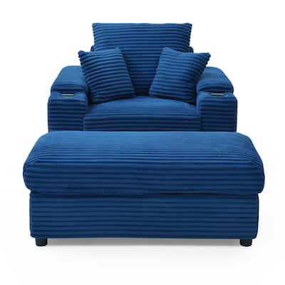 Oversize Corduroy Fabric Accent Chair with Storage Ottoman