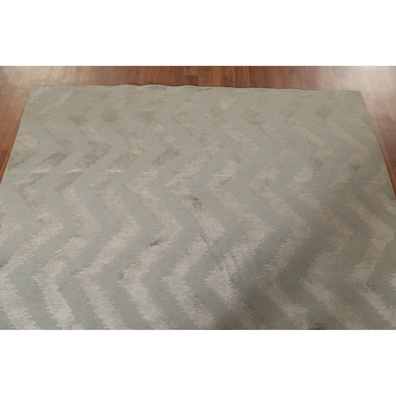 Chevron Style Nepalese Modern Area Rug Hand-Knotted Wool Carpet - 5'11" x 8'9"