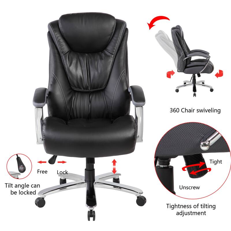 Modern PU Leather Executive Office Chair with High Backrest and Adjustable Height, for Home Offices - Black