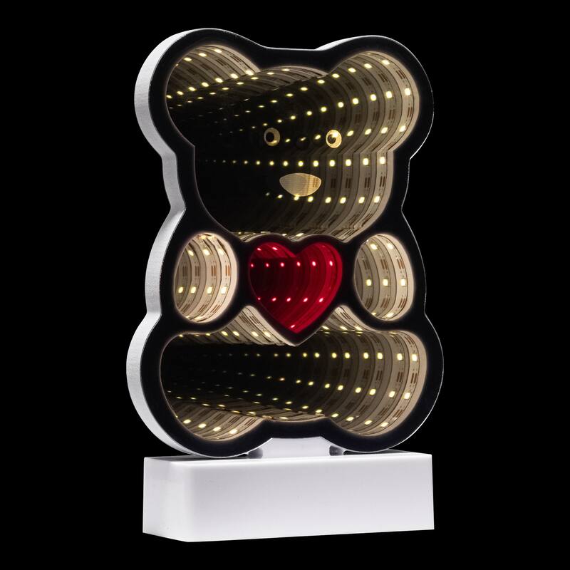 LED Lighted 3D Teddy Bear with Heart Tunnel Light - 8"