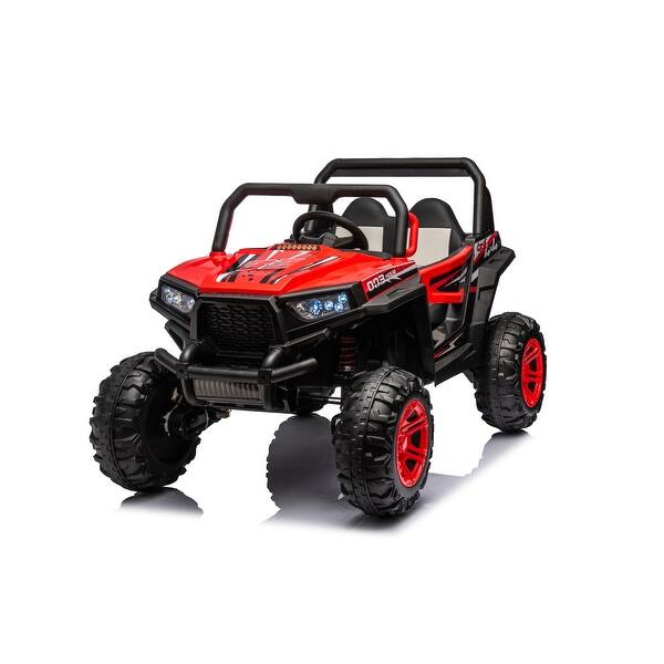 slide 2 of 27, 12V 4WD Ride-On Car with Leather Seat, One-Button Start, High-Low Speed, Music & Power Display - Premium Ride Red