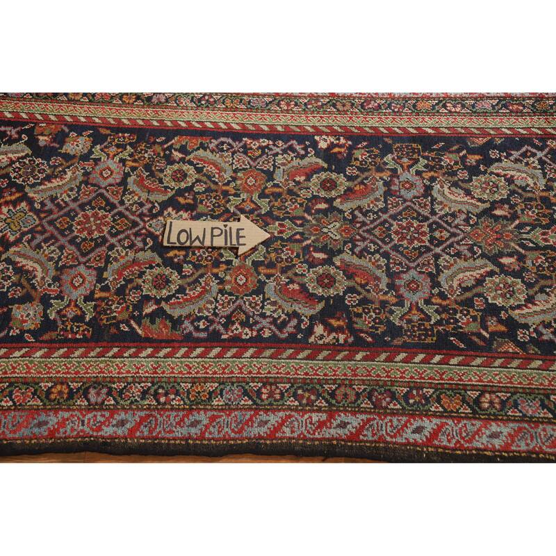 Hand Knotted Oriental 100% Wool Carpet Traditional Floral Navy Blue & Blues Malayer Runner Rug - 12' 8'' X 3' 3''
