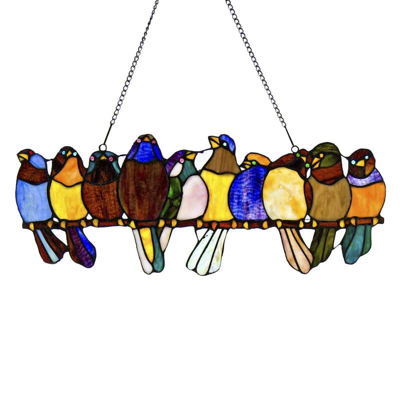 River of Goods Stained Glass 'Birds on Wire' 9.25-in. Window Panel - 24.25"L x 0.25"W x 9.5"H
