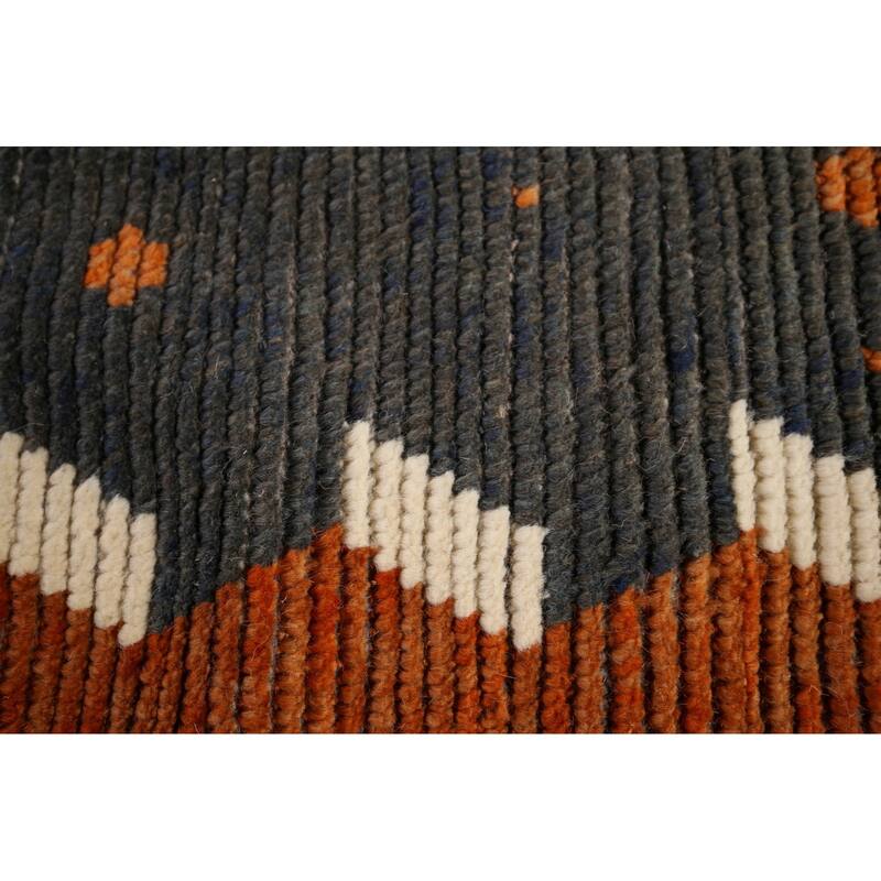 Striped Grey Moroccan Large Modern Area Rug Handmade Wool Carpet - 11'9"x 18'11"