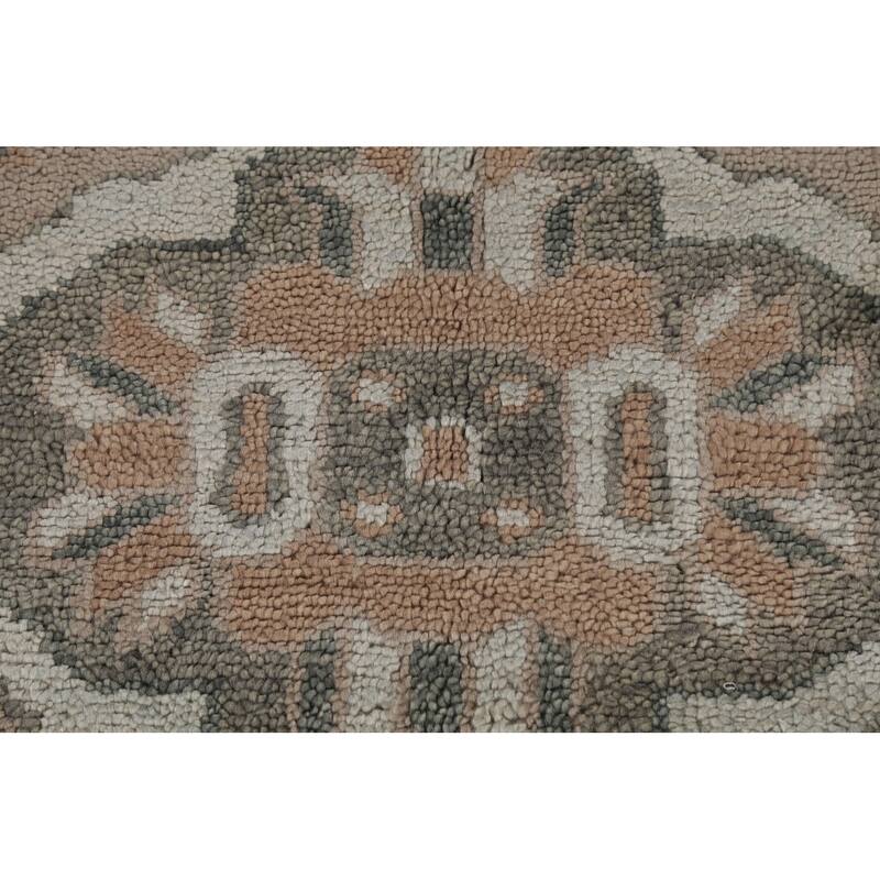 Geometric Heriz Serapi Indian Area Rug Handmade Grey Wool Carpet - 8'11" x 11'10"