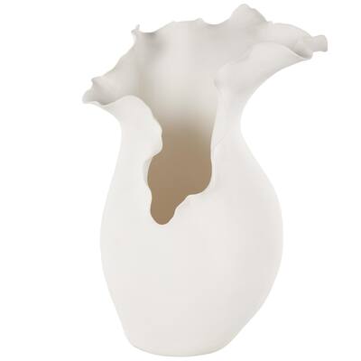 Ceramic Abstract Floral Inspired Vase with Wavy Folded Rim - White or Black - Roche River Decor