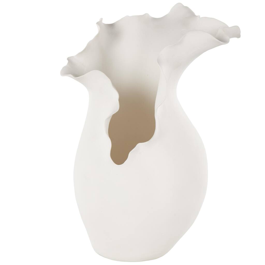 Ceramic Abstract Floral Inspired Vase with Wavy Folded Rim - White or Black - Roche River Decor