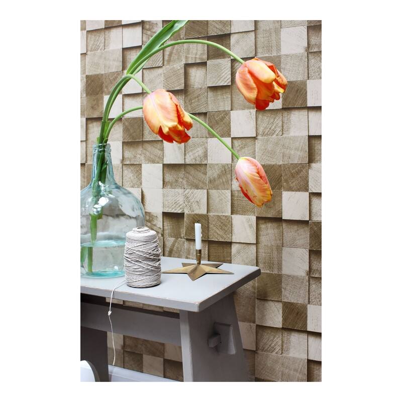 ESTA Home Tevye Gold Wood Geometric Wallpaper
