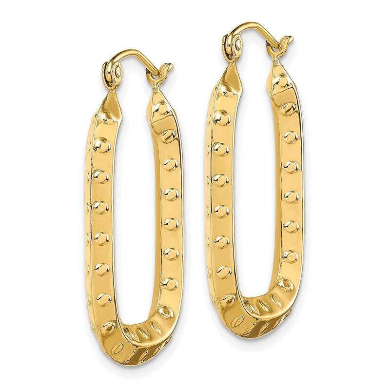 Curata 10k Yellow Gold Textured Rectangle Hoop Earrings - 32.2x20.96mm