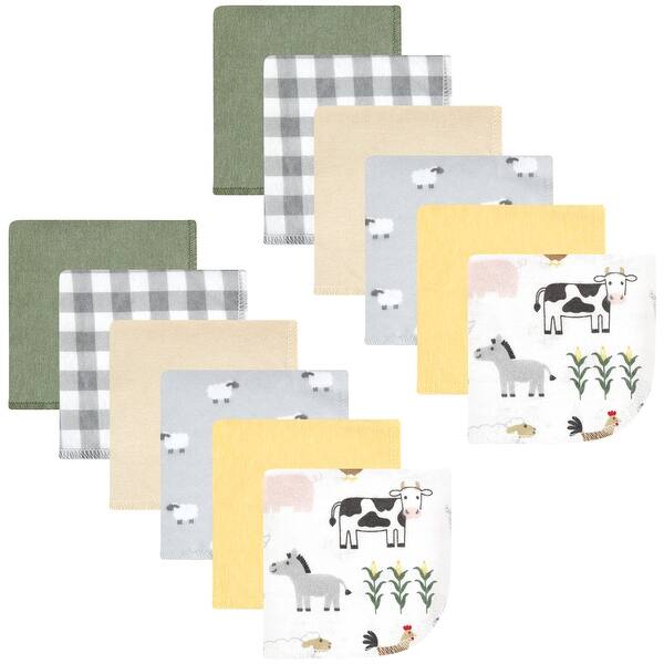 slide 1 of 1, Hudson Baby Flannel Cotton Washcloths, Cute Farm 12 Pack, One Size - Cute Farm 12 Pack - One Size One Size - Cute Farm 12 Pack