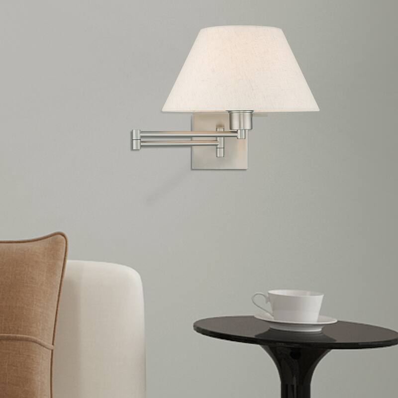 Livex Lighting 1-Light Oatmeal Shade Swing Arm Wall Lamp, 40038