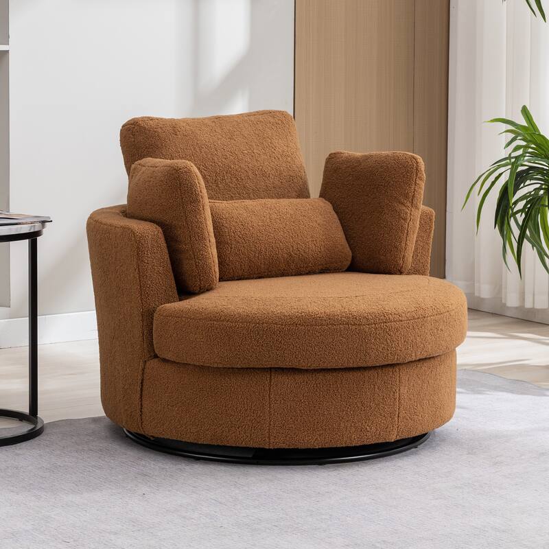 42.3"W Upholstered Swivel Accent Chair with 4 Pillows and Half-Moon Storage Ottoman