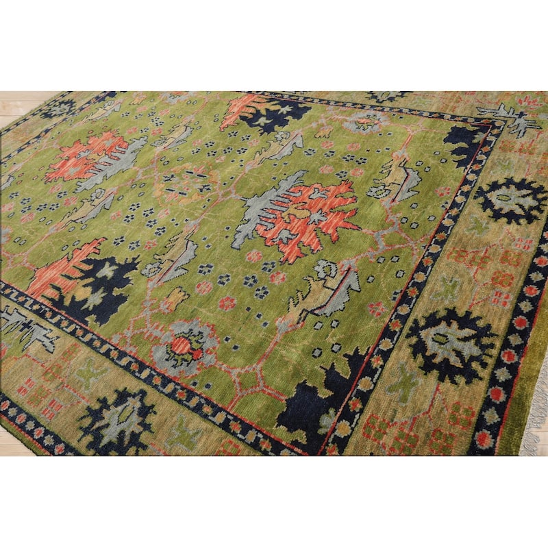 Hand Knotted Green Turkish Oushak Wool Traditional Oriental Rug