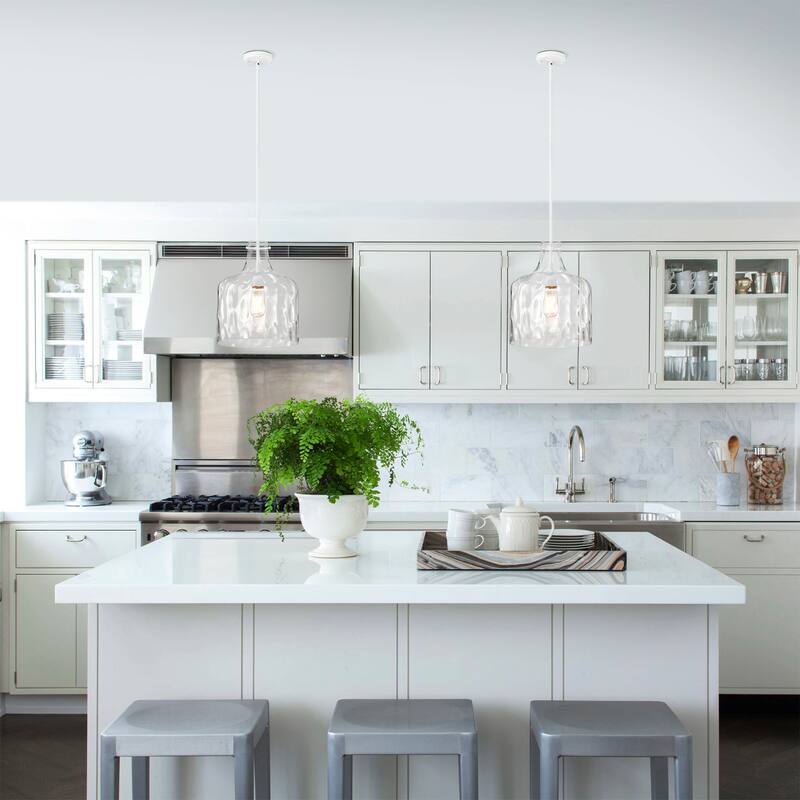 Daelan White Pendant Light with Dimpled Clear Glass Bell Shade