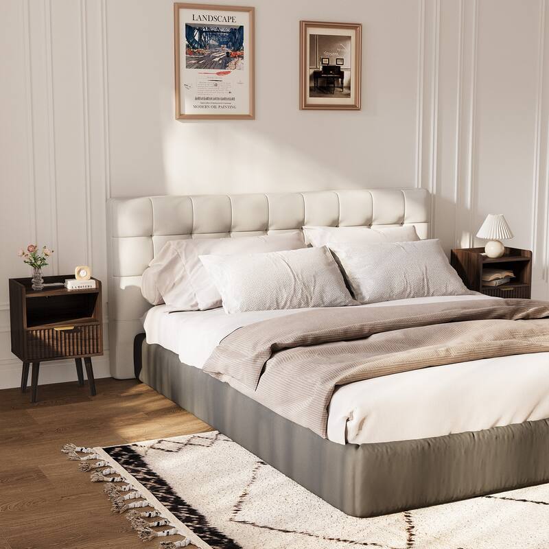 Modern Fluted Nightstand Set of 2 with USB Charging Station, Drawer and Open Storage Shelf