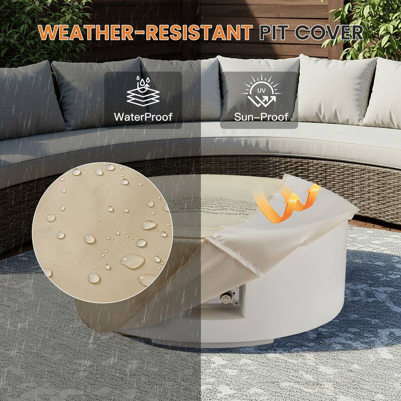 AVAWING 50,000 BTU 30" Outdoor White Round Propane Fire Pit Table and Set (Set Includes Tank Holder)
