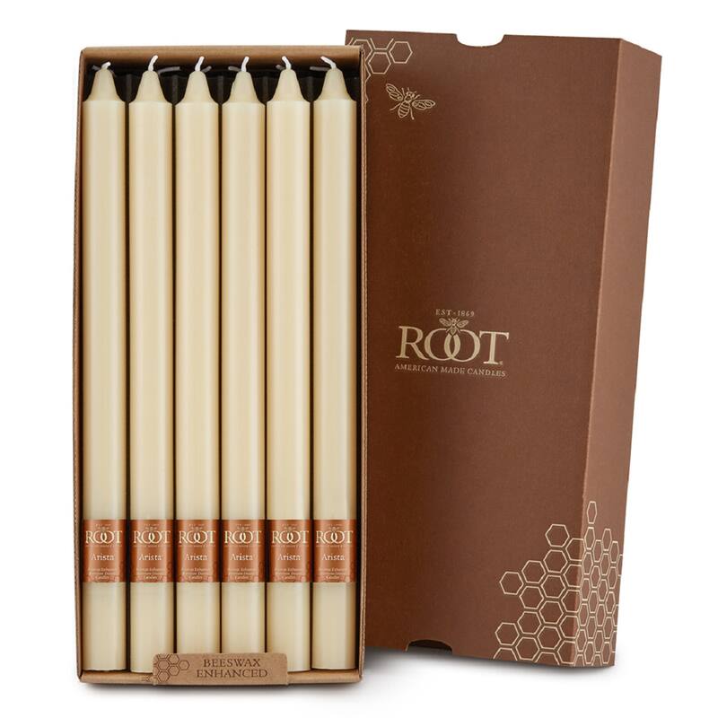 Root 12 inch Unscented Smooth Arista Taper Candles box of 12 - Buttercream