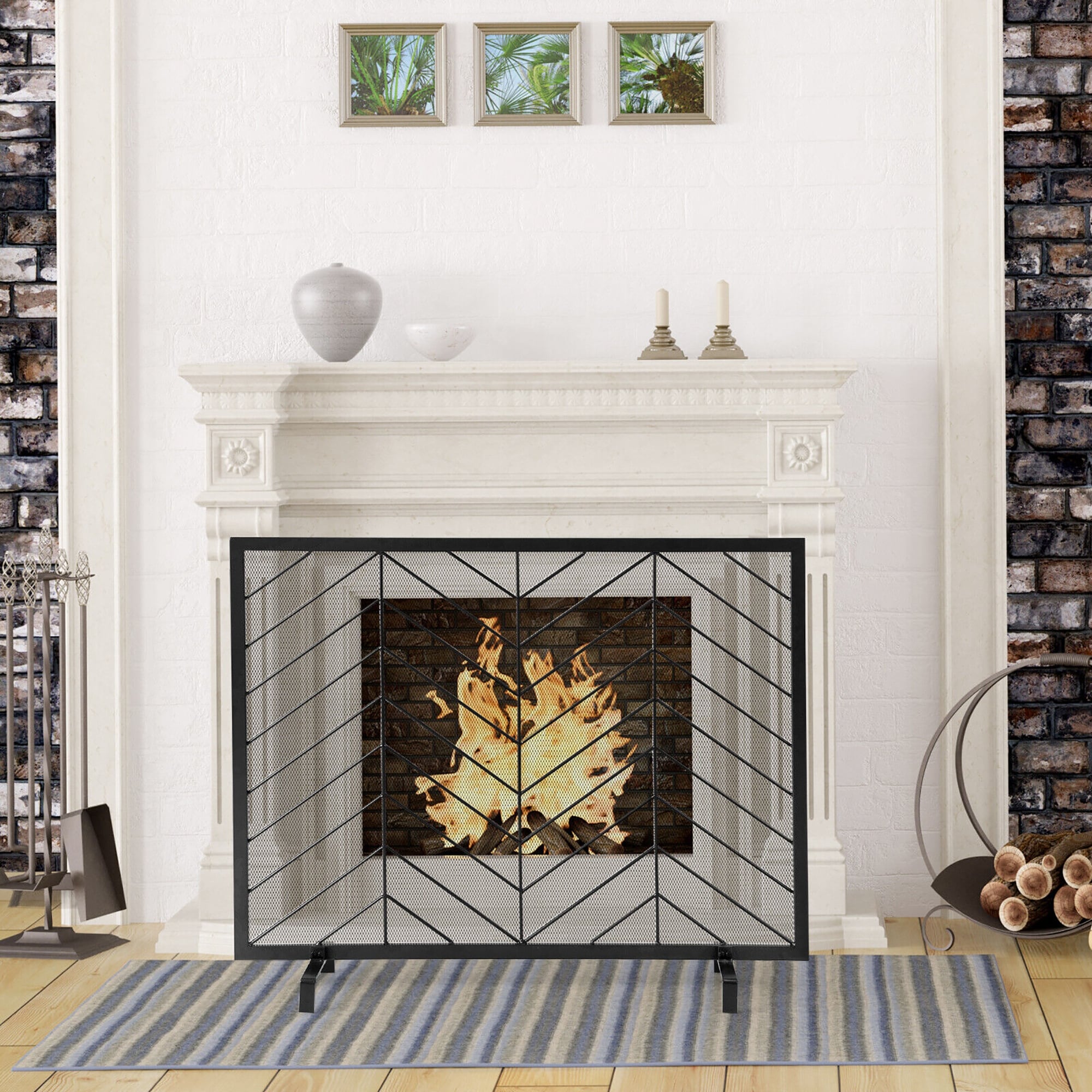 Gymax 38x31in Single Panel Fireplace Screen Solid Wrought Iron Mesh Bed  Bath  Beyond 38349794