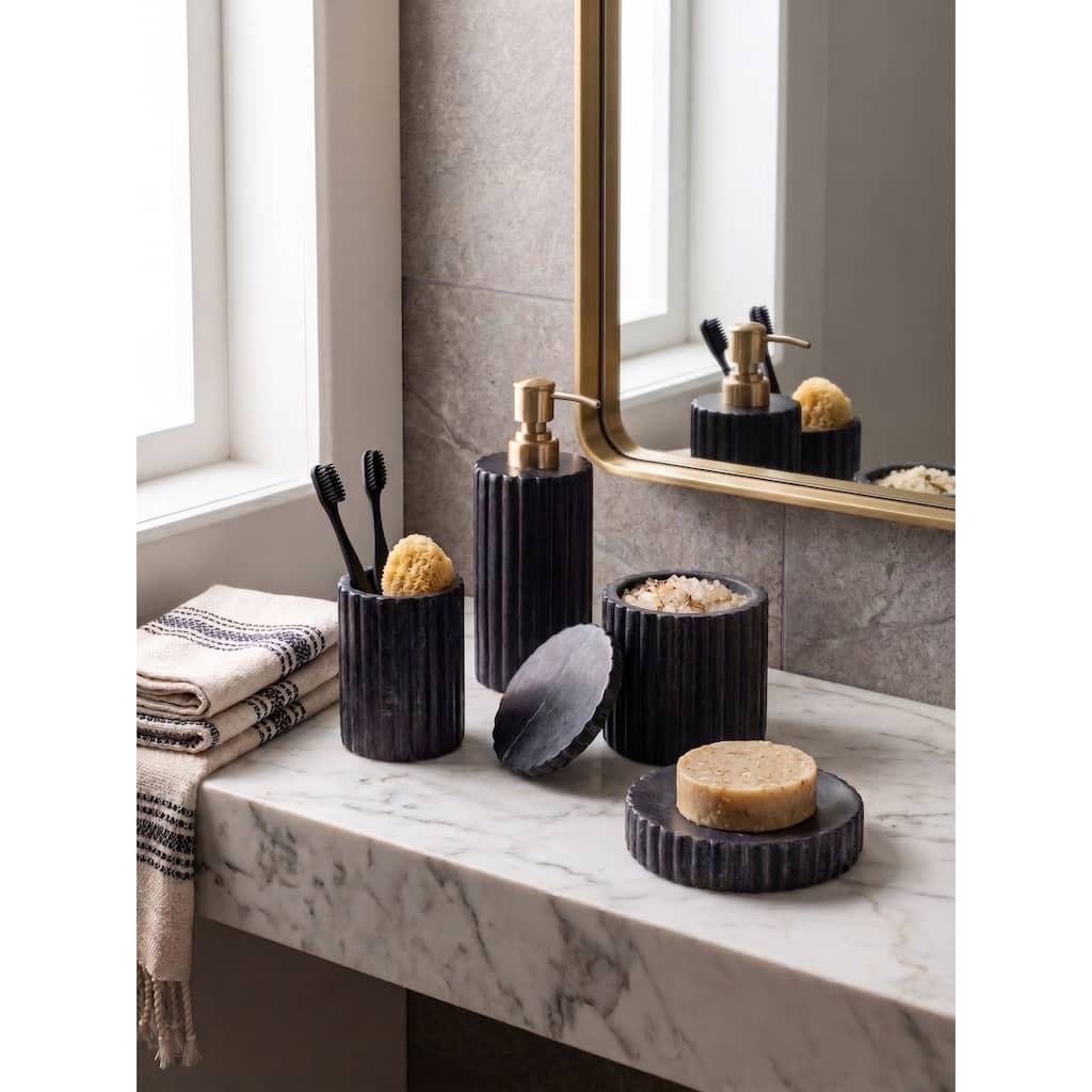 Roksana Marble Bath Accessories Set, Midnight Black