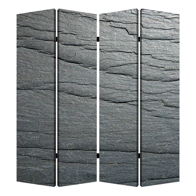 4 Panel Canvas and Metal Frame Room Divider, Slate Gray