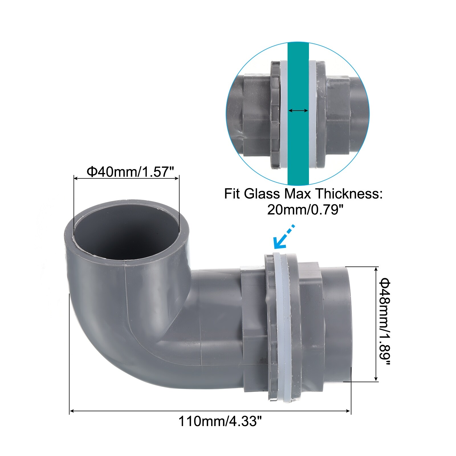 40mm PVC Elbow Water Tank Pipe Connector, Coupling Fitting Adapter Gray -  Bed Bath & Beyond - 37769264