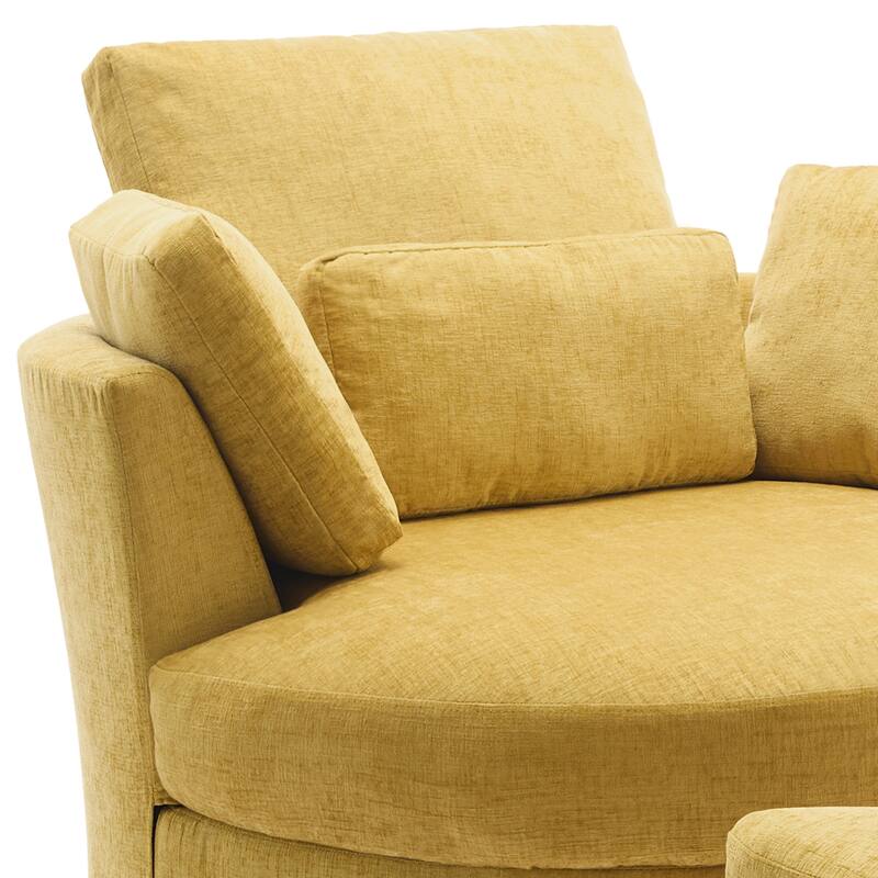 Oversized Upholstered Swivel Barrel Chairs with Storage Ottoman