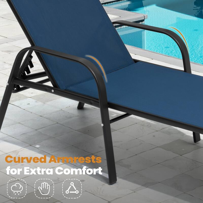 Outdoor Patio Adjustable Back Chaise Lounges Chairs with Arms(Set of 2 )