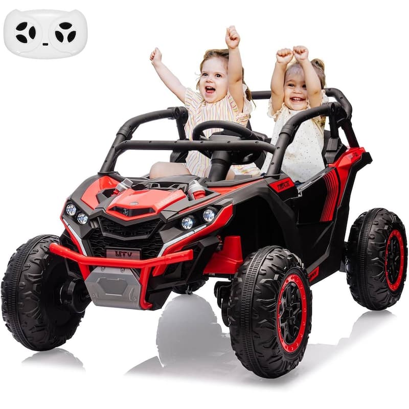 2-Seater Electric Ride-On Car Toy with Remote Control for Best Kids Gift, Black - Red