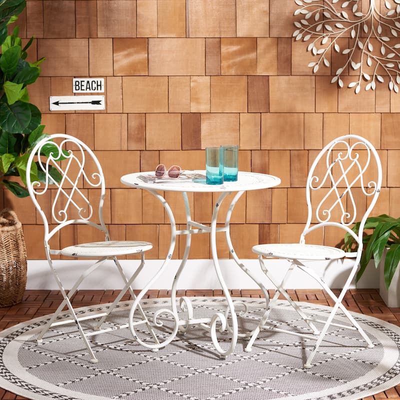 SAFAVIEH Outdoor Dariana 3-Piece Bistro Set - 28"Wx28"Dx30"H - Antique White
