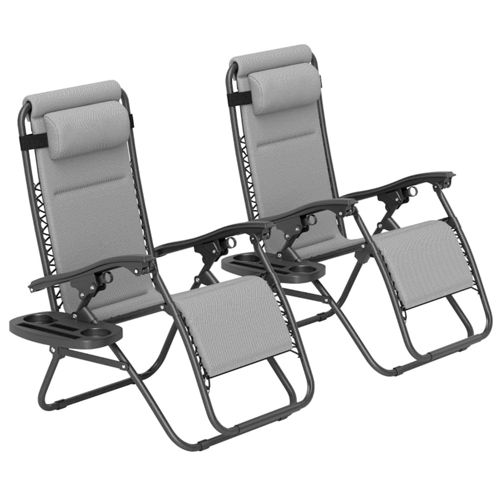 Set of 2 Outdoor Reclining Lounge Chairs with Mesh Fabric Headrest and Removable Tray - 24.8"W x 35.4"D x 42.9"H