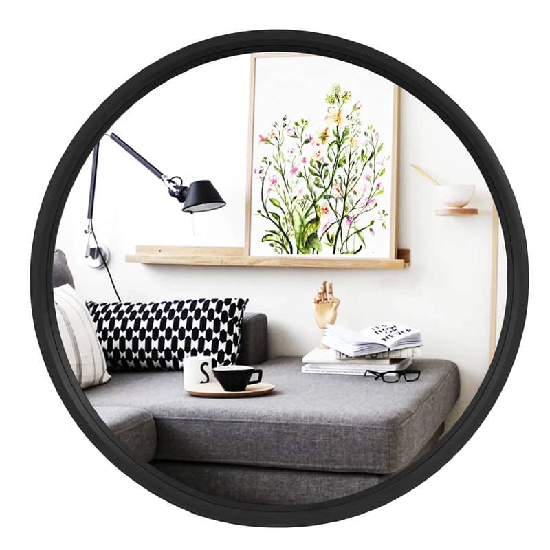 Classic Wooden Frame Farmhouse Round Wall Mirror