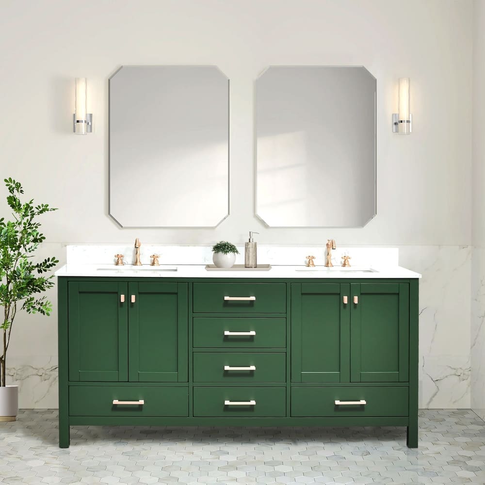 OpalithD 72 in. Bathroom Vanity with Double Sinks, Wood Bath Cabinet with Top
