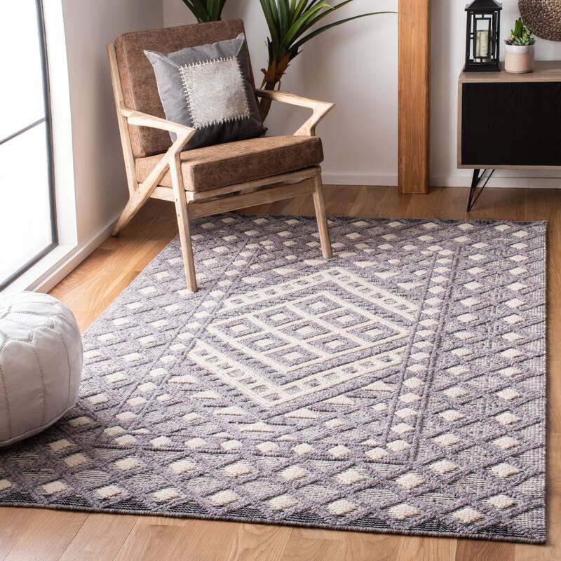 SAFAVIEH Handmade Natura Candica Transitional Geometric Cream/Purple Wool Rug - 5' x 8' - Cream/Purple