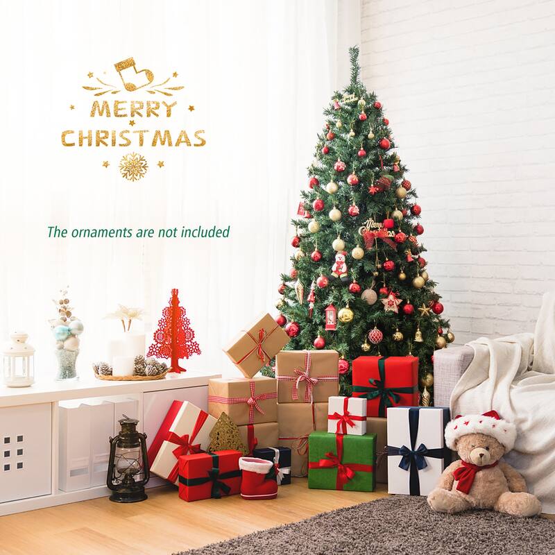 Gymax 6FT Pre-Lit Hinged Artificial Christmas Tree Holiday Decor Tree