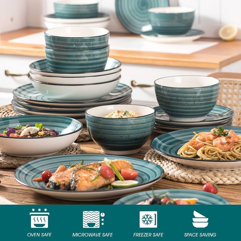 vancasso Bonbon Stoneware Handpainted Spirals Pattern Dinnerware Set