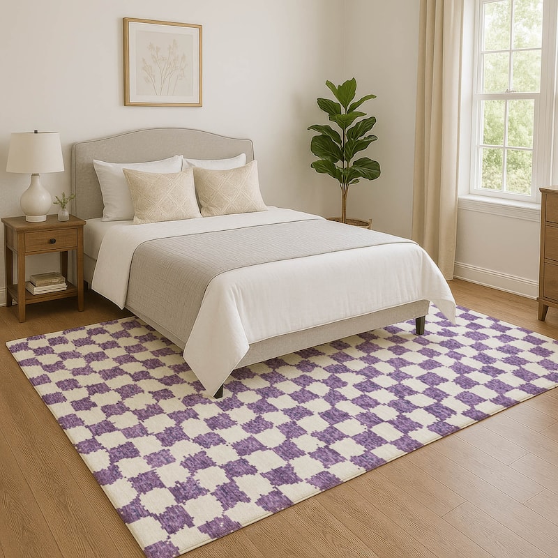 Premium Washable Super Soft Casual Checkered Mayfield Rug - Purple - 3' x 5'
