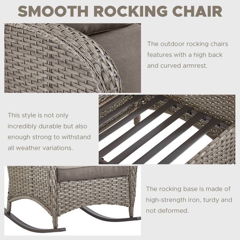 Outdoor Wicker Rocking Chair with Cushions