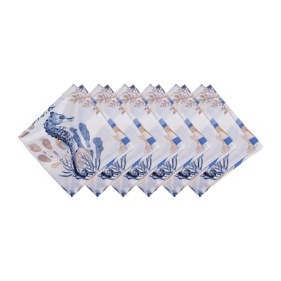 20" x 20" Seahorse Sands Reversible Graphic Print Machine Washable Napkins Set of 6 - Gold