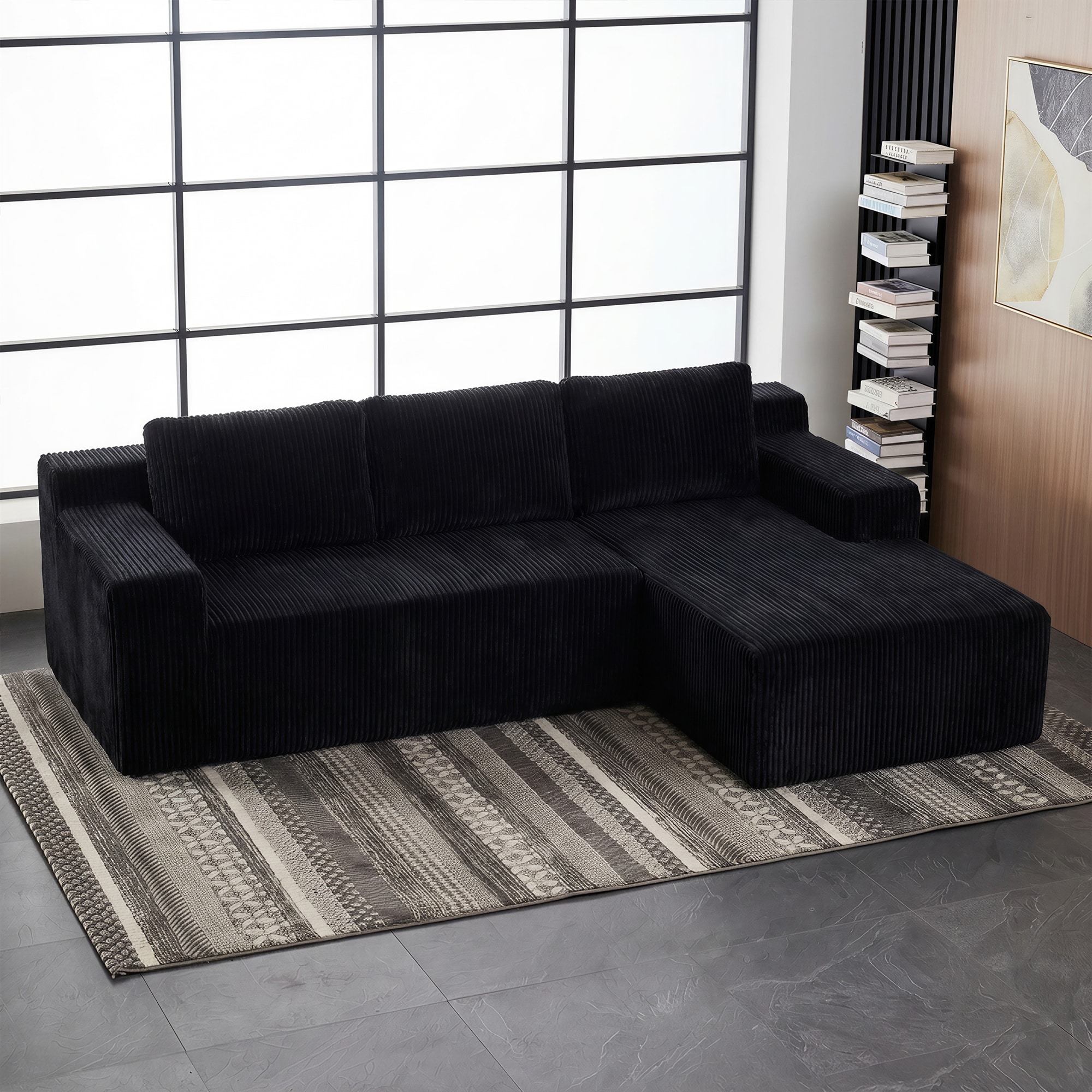 Corduroy L-Shaped Modular Sofa, Luxury Foam-Filled Floor Couch