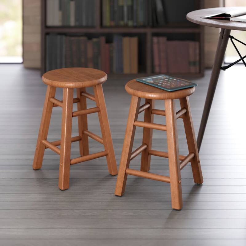 Element 2-Pc Square Legs Dining Stool Set, Teak Finish - N/A