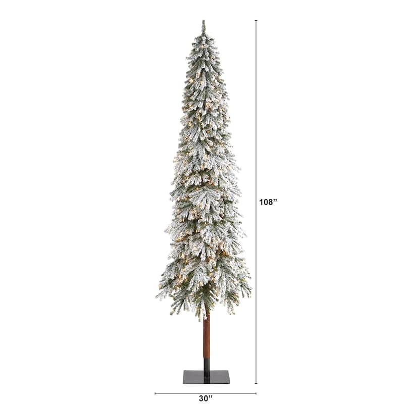 9' Pre-Lit Flocked Grand Alpine Artificial Christmas Tree, Clear Incandescent Lights - 9 Foot