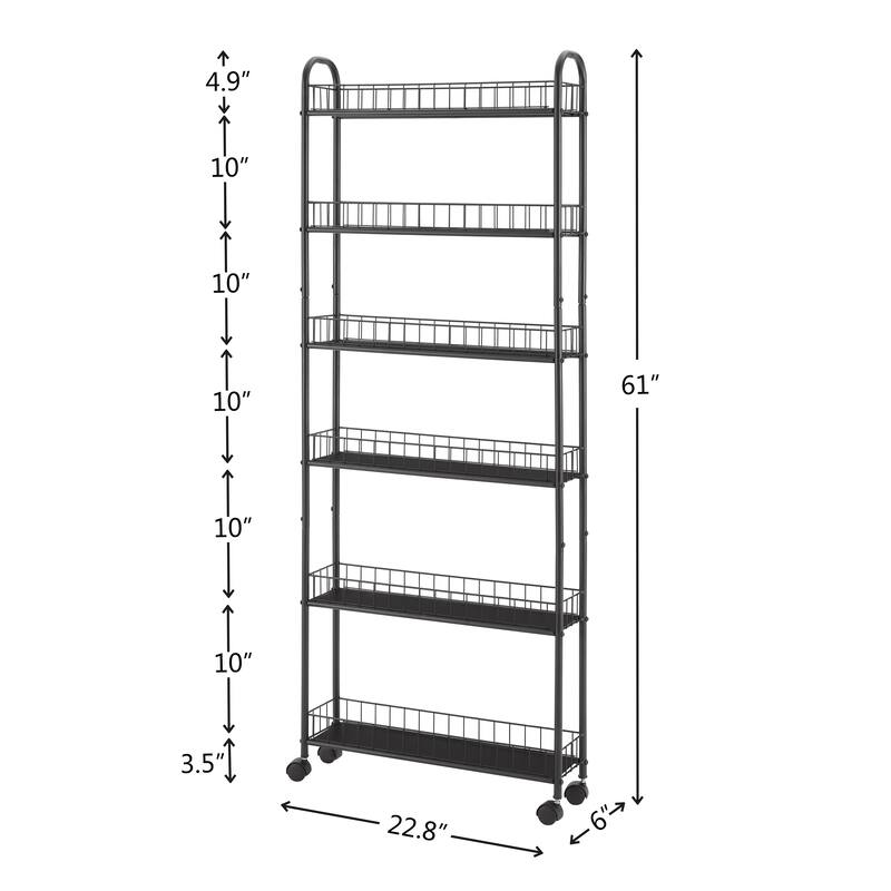 6-Tier Rolling Cart Gap Kitchen Slim Slide Out Storage Tower Rack with Wheels,6 Baskets,Laundry Narrow Piaces Utility cart