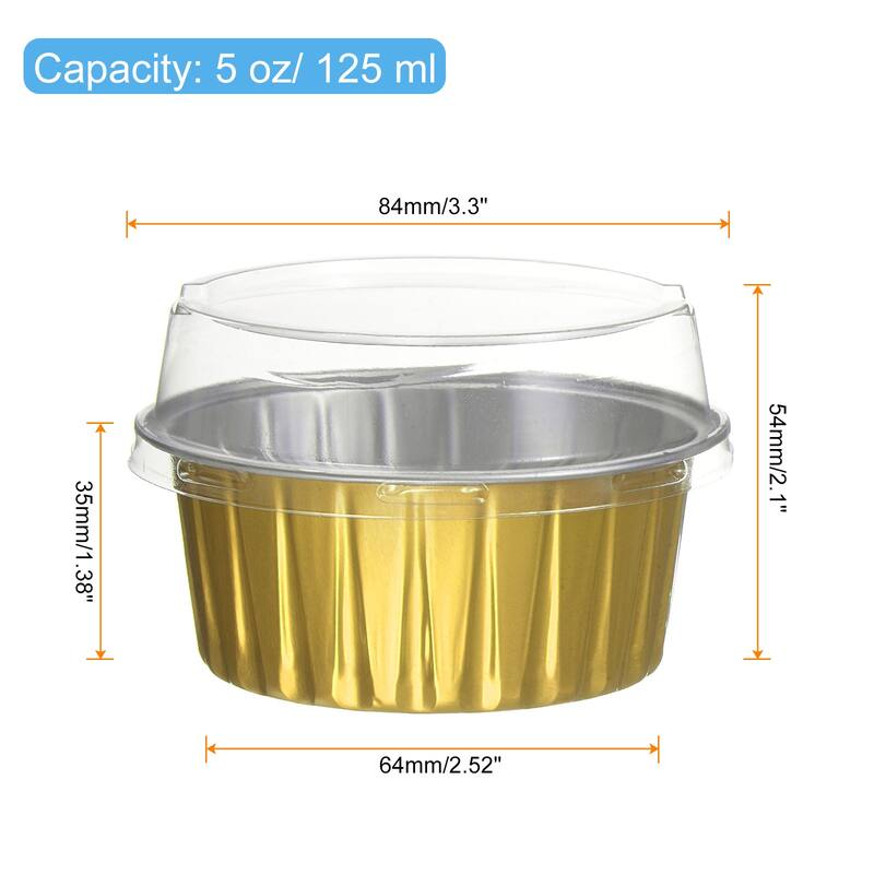 50Pcs Baking Cups with Lid 5oz Aluminum Foil Liners Mini Cups - Gold Tone