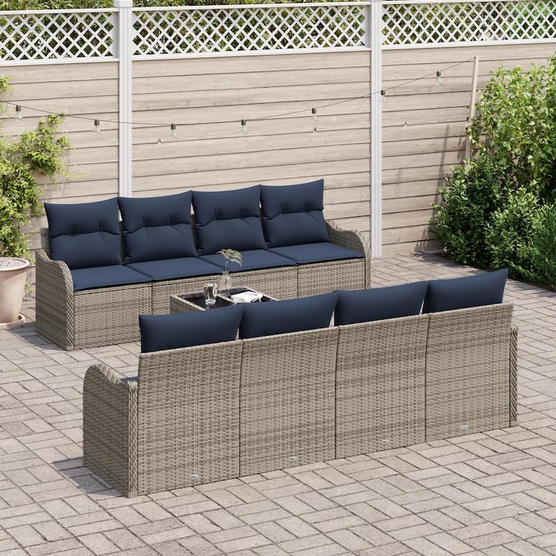 vidaXL 9 Garden Sofa Set with Cushions Black/Brown/Grey Poly Rattan - 90.9 x 24.4 x 27.2